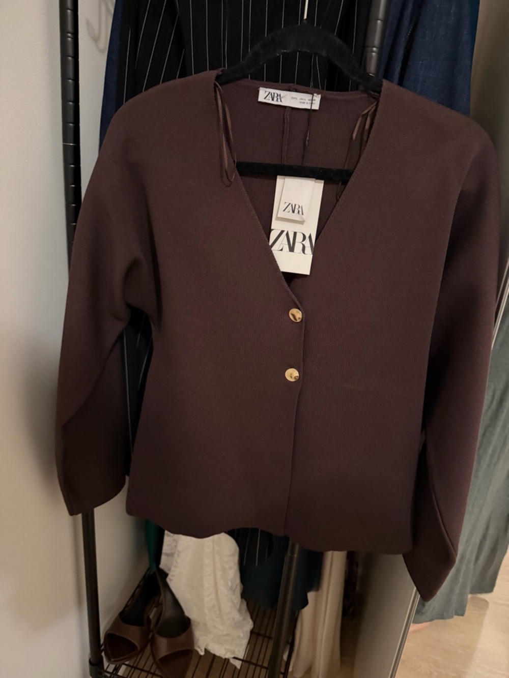 Zara Chocolate Brown V-Neck Button Front Cardigan